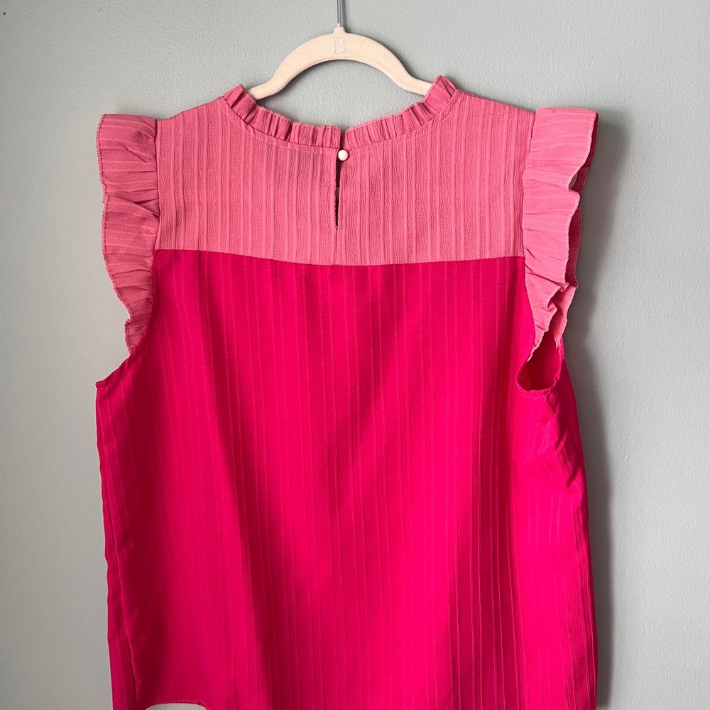 Two-Tone Pink Ruffled Shell Top - Picture 2 of 2